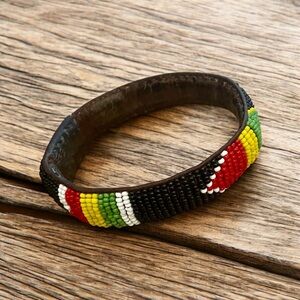 Handcrafted Native American Bracelet Red White Green